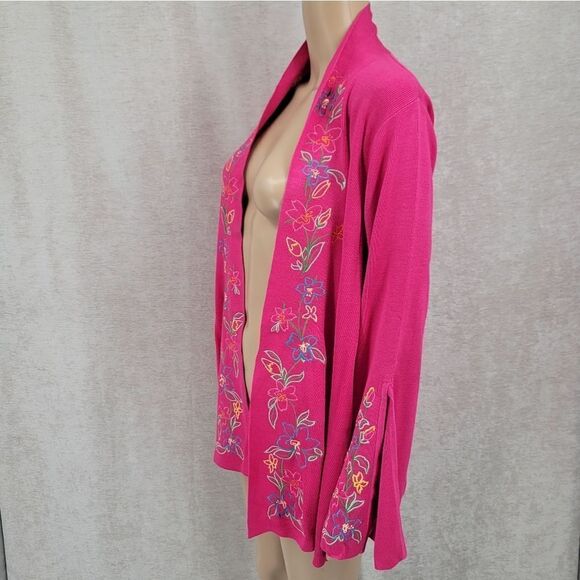 Diane Von Furstenburg Pink Silk Open Cardigan Floral Embroidery Split Cuffs NWT - Picture 3 of 14